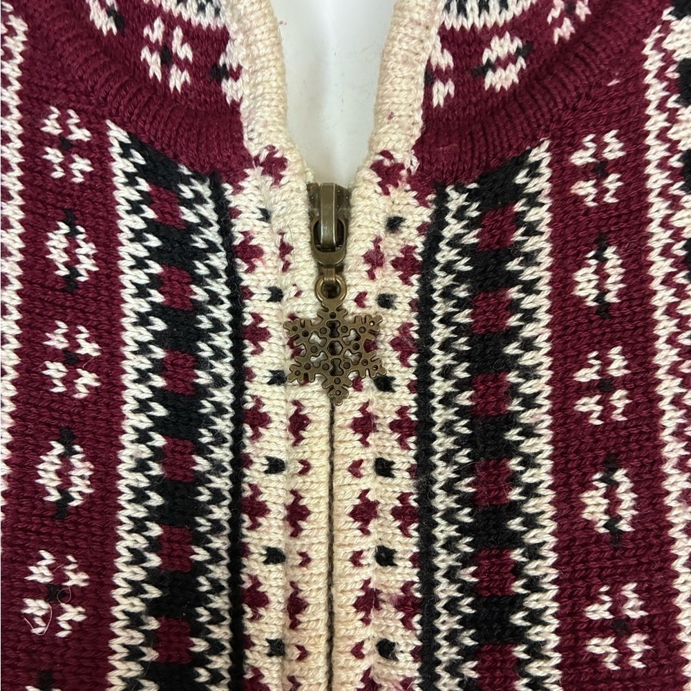 Appleseed's Maroon and White Fair Isle Zip Up Cardigan- PM - Picture 4 of 13